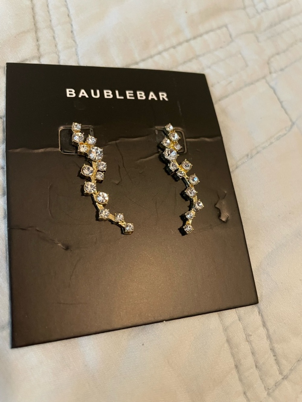 BaubleBar Gold Crystal Ear Climbers - Clear & Gold Sparkle